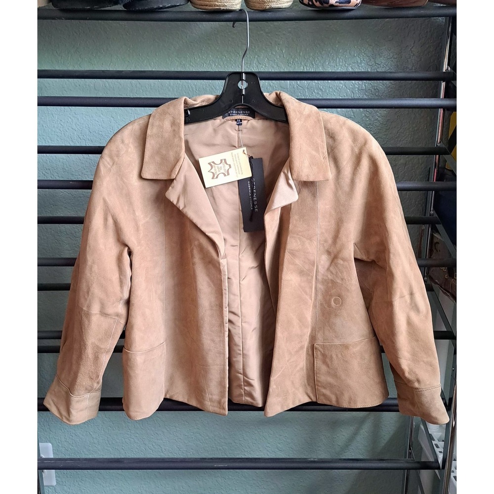 NWT Strenesse Gabriele Strehle Vintage Tan Suede Leather Jacket Coat Size 2